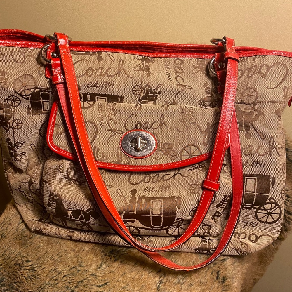 Coach Large Red/ Brown/Tan Tote